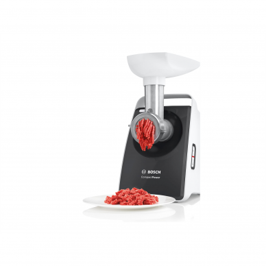 Bosch | Meat mincer CompactPower | MFW3612A | Black | 500 W | Number of speeds 1 | 2 Discs: 4 mm and 8 mm; Sausage filler accessory; pasta nozzle for spaghetti and tagliatelle; cookie nozzle with three different shapes 1