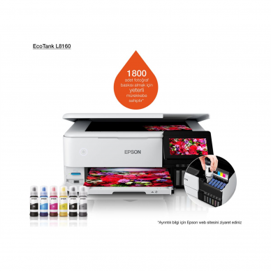 Epson Wireless Photo Printer | EcoTank L8160 | Inkjet | Colour | Inkjet Multifunctional Printer | A4 | Wi-Fi | Grey 82
