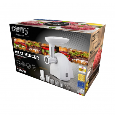 Meat mincer | Camry | CR 4802 | White | 600-1500 W | Number of speeds 1 | Middle size sieve, mince sieve, poppy sieve, plunger, sausage filler, vegatable attachment. 5
