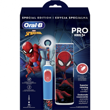 Oral-B | Electric Toothbrush with Travel Case | Vitality PRO Kids Spiderman | Rechargeable | For children | Number of brush heads included 1 | Number of teeth brushing modes 2 | Blue 1