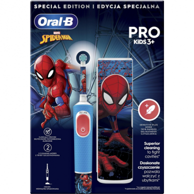 Oral-B | Electric Toothbrush with Travel Case | Vitality PRO Kids Spiderman | Rechargeable | For children | Number of brush heads included 1 | Number of teeth brushing modes 2 | Blue 2