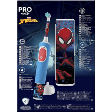 Oral-B | Electric Toothbrush with Travel Case | Vitality PRO Kids Spiderman | Rechargeable | For children | Number of brush heads included 1 | Number of teeth brushing modes 2 | Blue 3