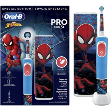 Oral-B | Electric Toothbrush with Travel Case | Vitality PRO Kids Spiderman | Rechargeable | For children | Number of brush heads included 1 | Number of teeth brushing modes 2 | Blue 4
