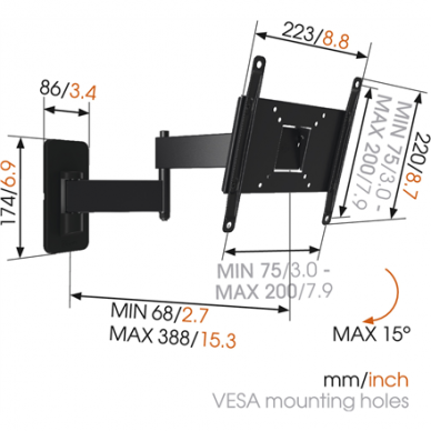 Vogels | Wall mount | MA2040-A1 | Full motion | 19-40 " | Maximum weight (capacity) 15 kg | Black 3